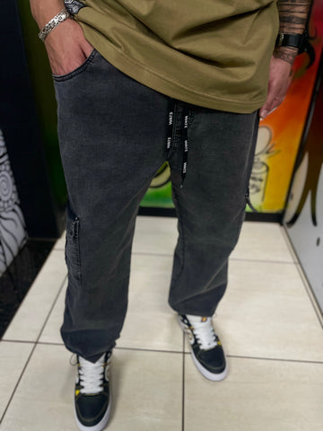 Calça Jeans Cargo Marmorizada Wats Company Preto