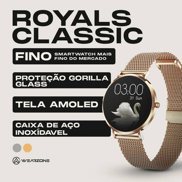 ROYALS CLASSIC WEARZONE | Smartwatch Elegante | AMOLED | VIDRO GORILLA GLASS até 3 Dias de Bateria