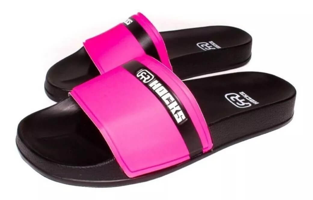 Chinelo Slide Black Rosa Fluor Hocks Skate